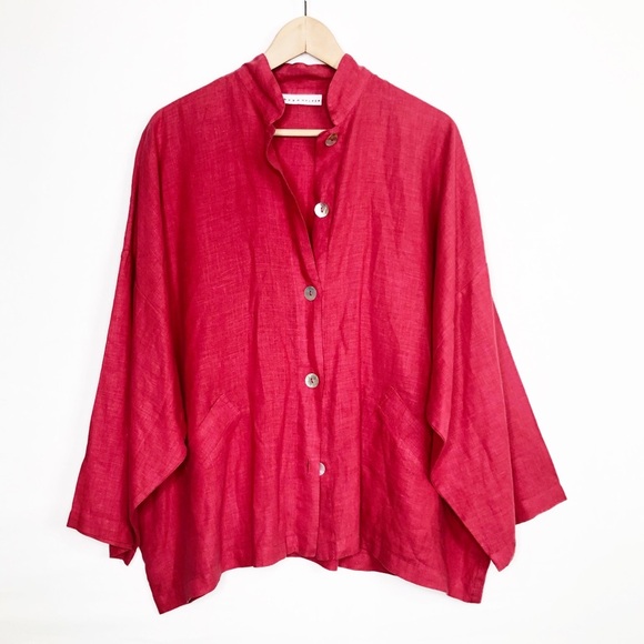 Bryn Walker Red linen button, down shirt, jacket - Picture 1 of 9
